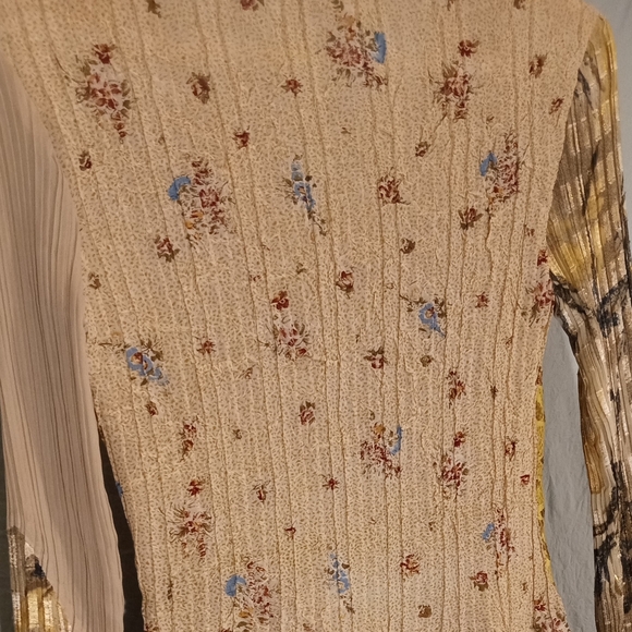 Alberto Makali Silky Soft Shimmery Beaded Patchwork Boho Stretch Blouse - Picture 8 of 9